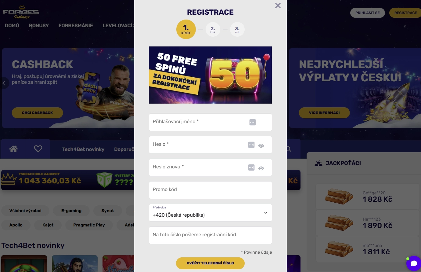 Registrace ve Forbes Casino